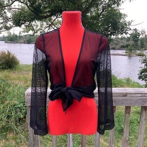 Vintage Y2K Mesh Babydoll Wrap Sheer Black Witch Wednesday Adams 90s Goth Rave